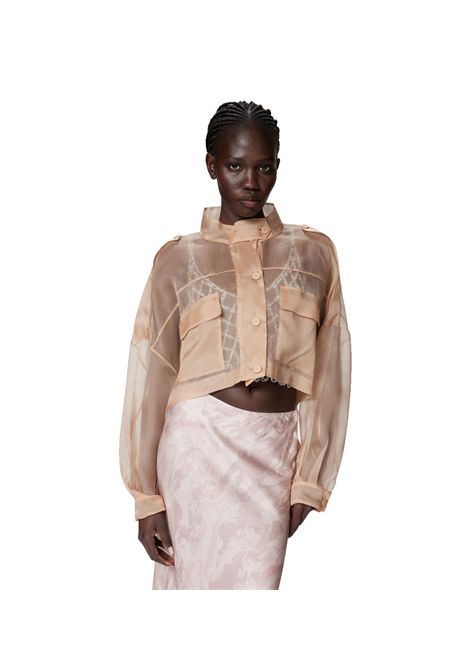Giubbino Pinko donna 104700 A2DJ Lanario rosa cropped organza seta trasparente PINKO | Giubbini | 104700 A2DJQ35